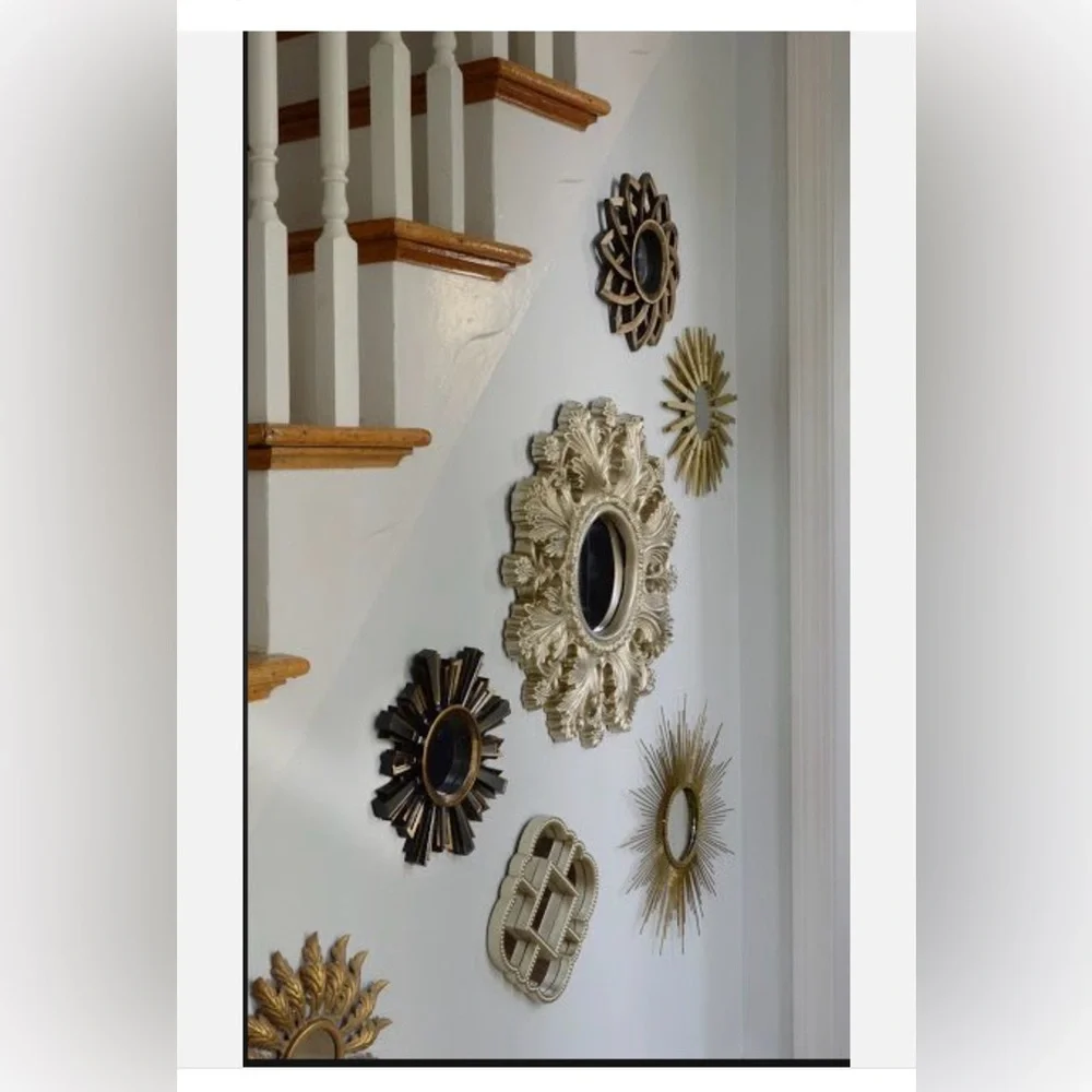 Two (2) Gold Starburst Sunburst Glass Accent Mirrors 10